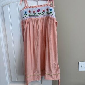 Floral Smocked Orange Gingham Dress